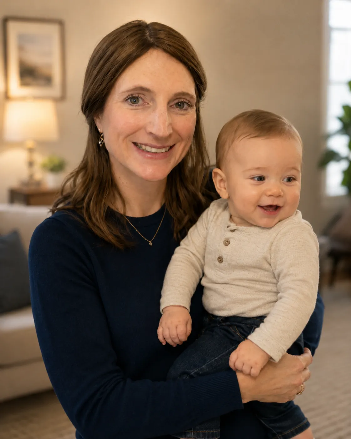 Sarah Mann con bebé